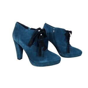 Boden Booties EU 37 Blue Suede L:eather Lace Up Preppy Retro Funky Shooties